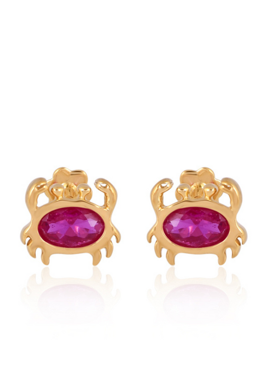 Crimson Crab Stud Earrings in 18K Gold Plated with Clear Stones | Mystic Carat
