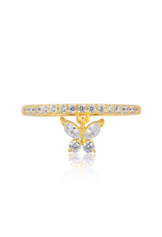 Dainty Butterfly Charm Ring – Gold-Tone Finish with Crystals | Mystic Carat