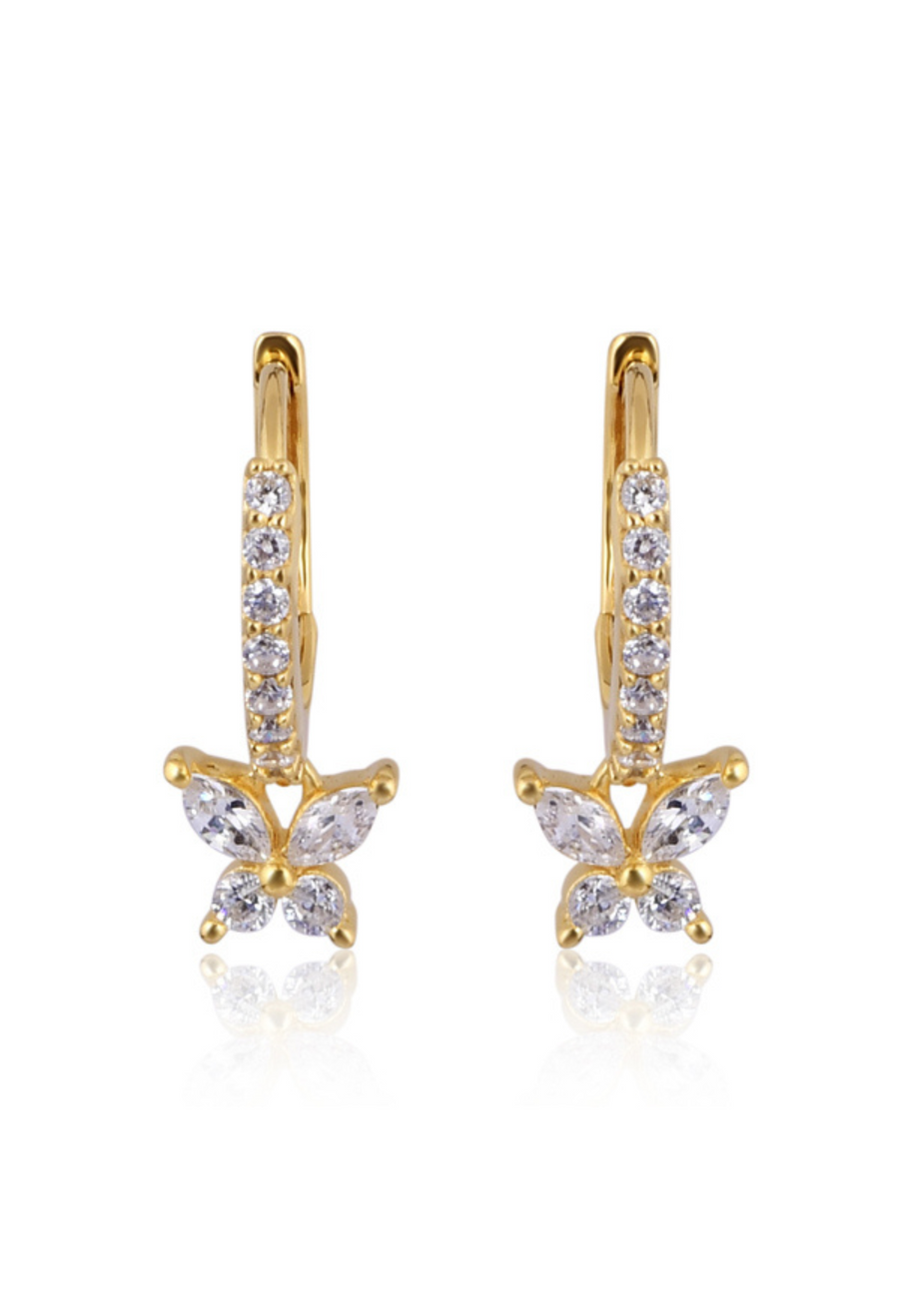 Gold Butterfly Dangle Hoop Earring