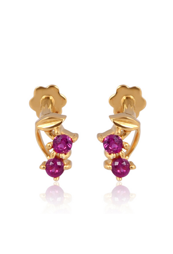 Cherry Pop Stud Earrings in 18K Gold Plated with cherry-red stones | Mystic Carat