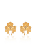 Gold bow-shaped earrings on a white background