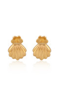 Pair of gold shell-shaped earrings on a white background