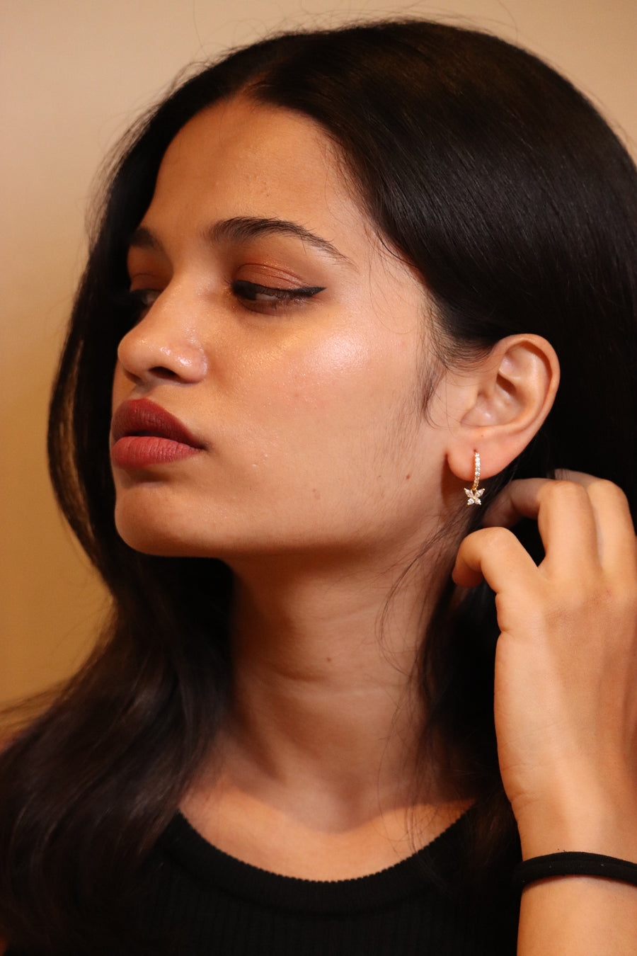 Gold Butterfly Dangle Hoop Earring