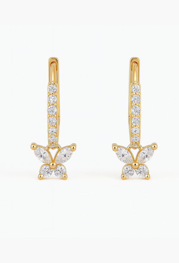 Gold Butterfly Dangle Hoop